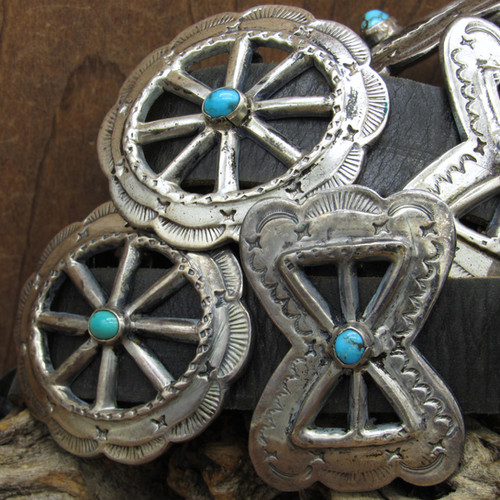 Sterling Silver and Turquoise Navajo Concho Belt By Nellie TSO