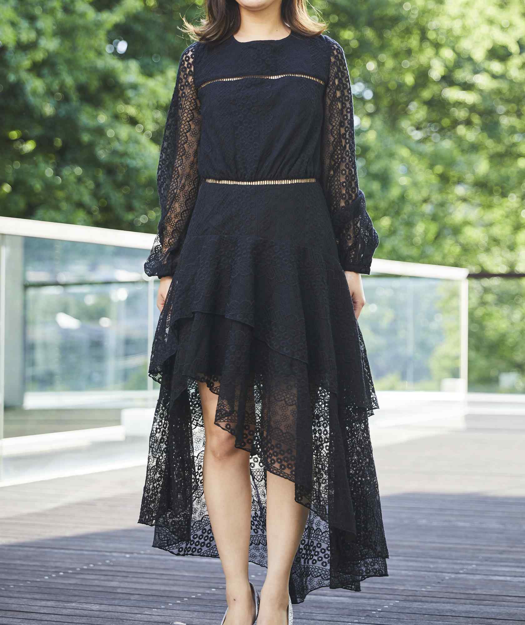 Randy】新品 アシンメトリーツイードハーフスリーブドレス RANDY