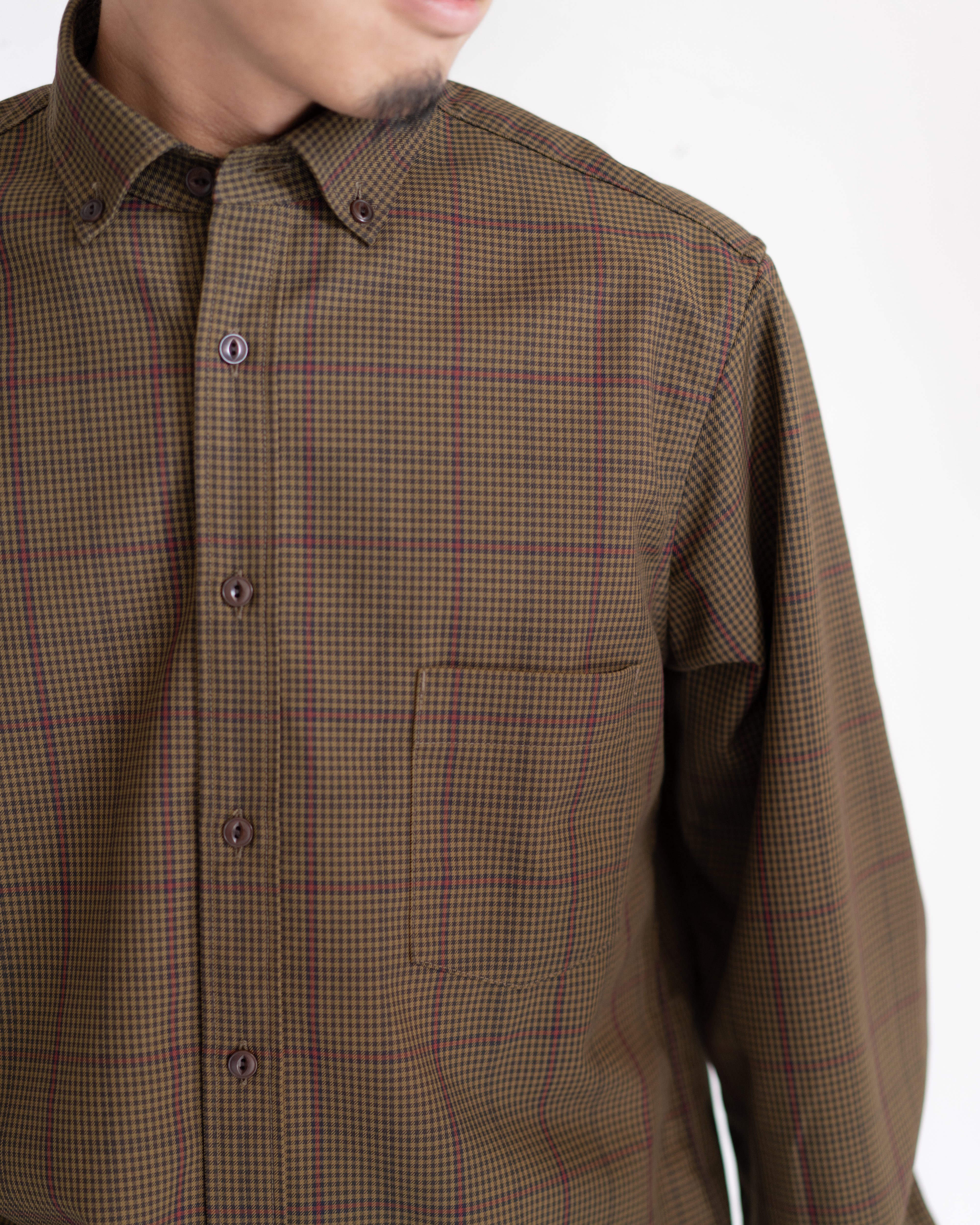 nonnative - DWELLER B.D. SHIRT P/W GABARDINE TARTAN CHECK COYOTE