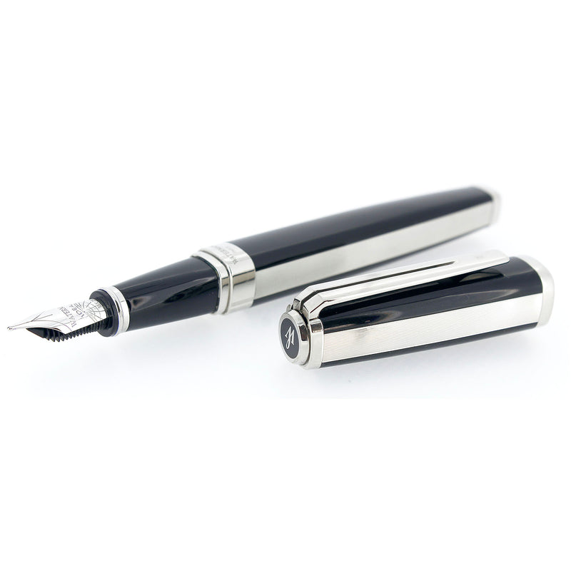 WATERMAN EXCEPTION NIGHT & DAY BLACK LACQUER PLATINUM TRIM 18K M NIB F