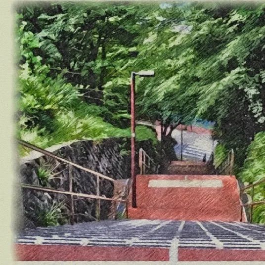 ジブリアート⑧耳をすませばより「桜ヶ丘の階段より」額装品 額縁寸法