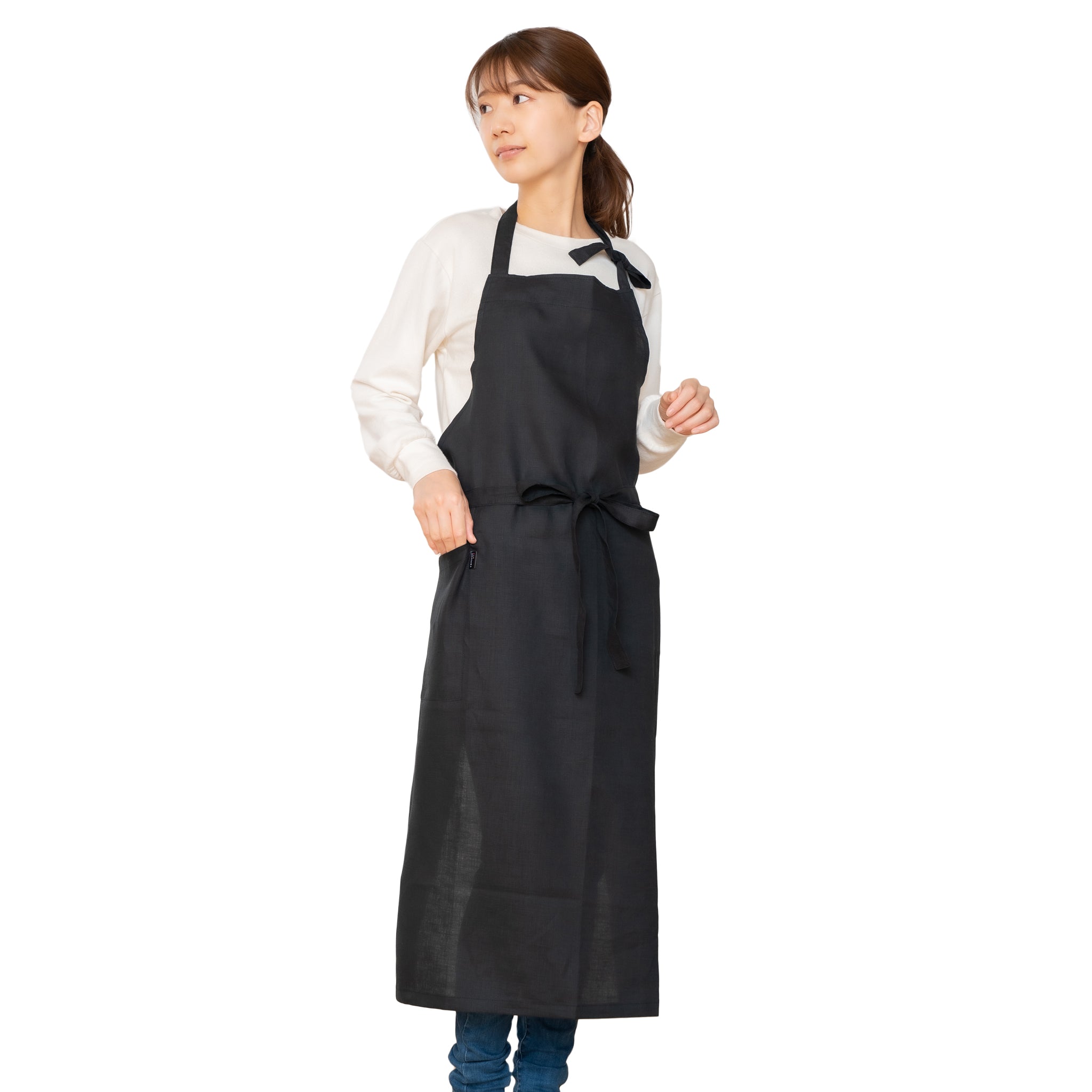 linento（リネント）」国産100％リネン ロング丈エプロン（ブラック
