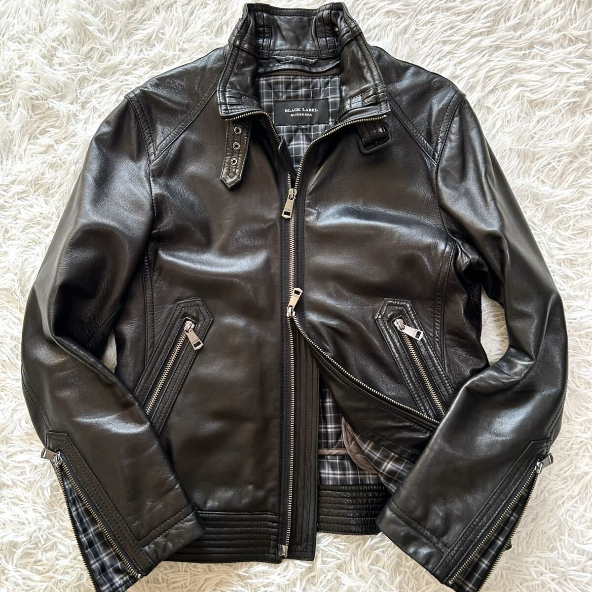 Yahoo!オークション -「burberry black label レザーライダース」の