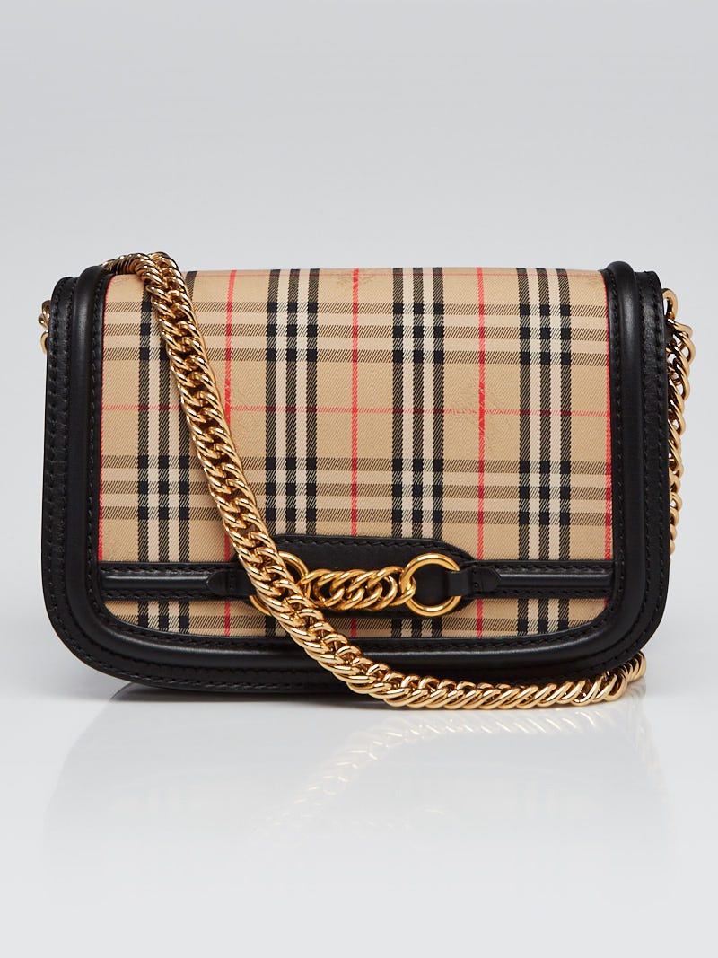Burberry Vintage Check/Black Leather Link Flap Shoulder Bag