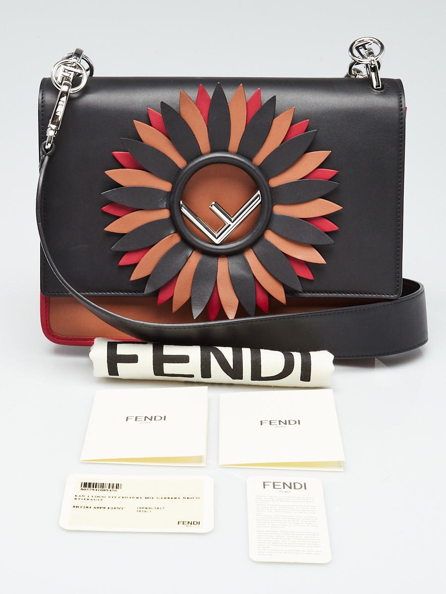 Fendi Brown/Black Leather Kan I F Logo Flower Burst Shoulder Bag