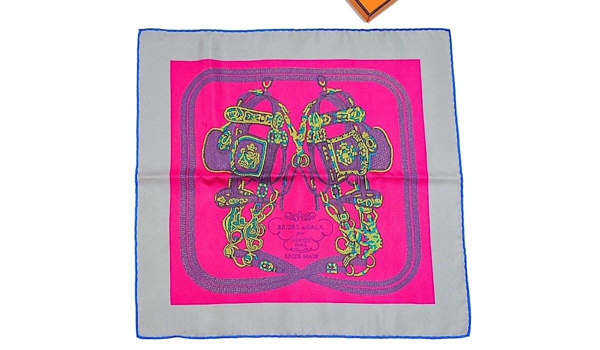 HERMES エルメス シルク スカーフ カレ45 BRIDES DE GALA グレー