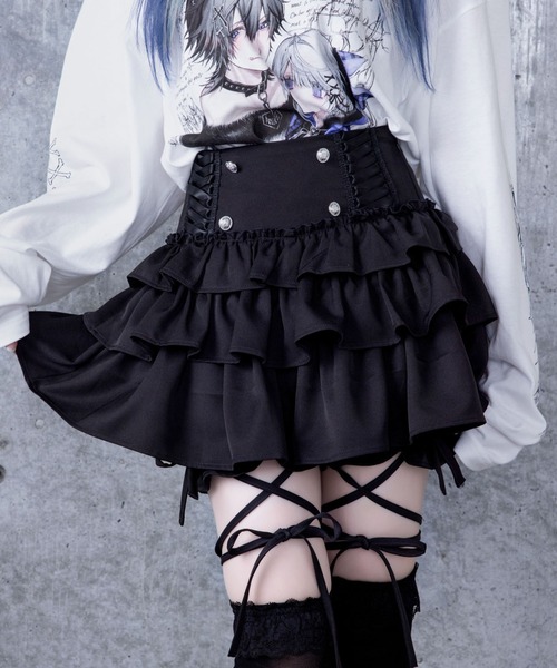 ハイウエストエンブレムボタン付きフリルパンツ（その他パンツ