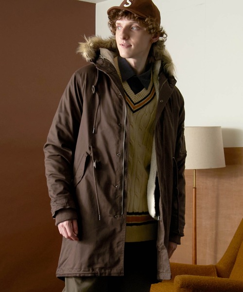 ミリタリーツイル 全面裏ボア仕様 ロングモッズコート（モッズコート