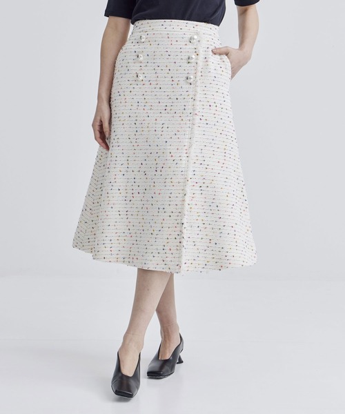 BORDERS at BALCONY/ボーダーズアットバルコニー】 FRINGE TWEED SKIRT
