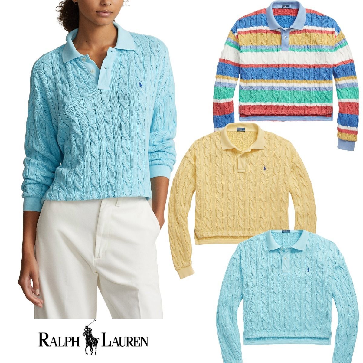 ポロラルフローレン ポニーコットンケーブルニットポロシャツ (Ralph