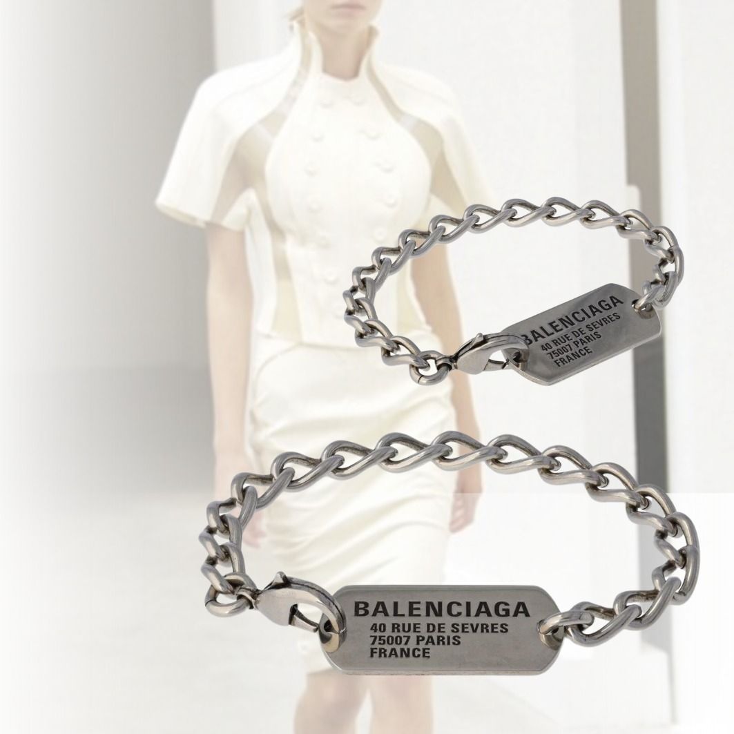 BALENCIAGA】ロゴ タグ チェーン ブレスレット シルバー (BALENCIAGA