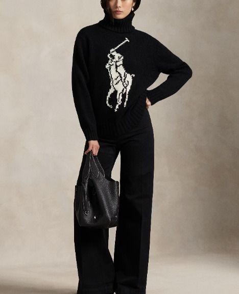 ラルフローレン RALPH LAUREN タートルニットワンピース ウール 黒