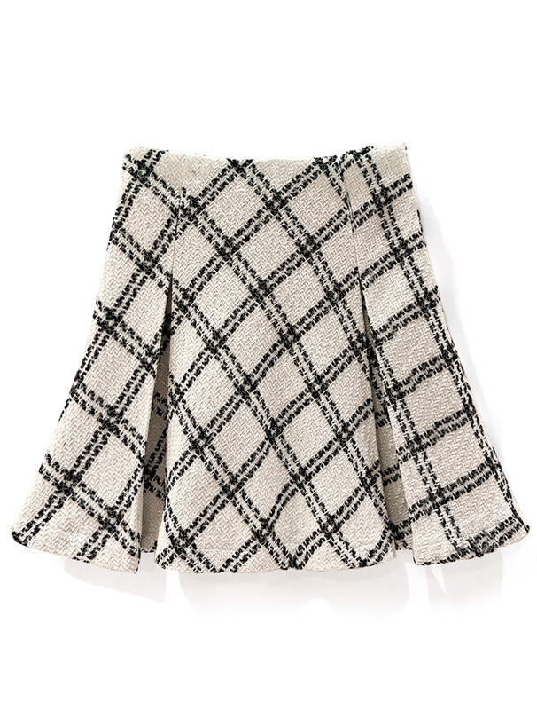 ダイヤチェック柄ツイードフレアミニスカート[mei37] | レディース