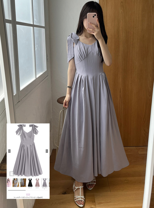 ショルダーリボンフレアワンピース[pu31] | レディースファッション