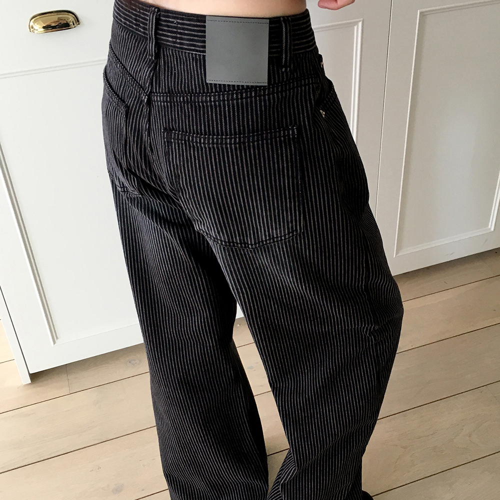 BLESSU ストライプ ブラック ワイドパンツ BlessU ネイビー ストライプ