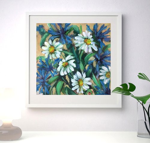 送料無料】ロシア カモミールの絵画オリジナル油絵花の芸術デイジーの