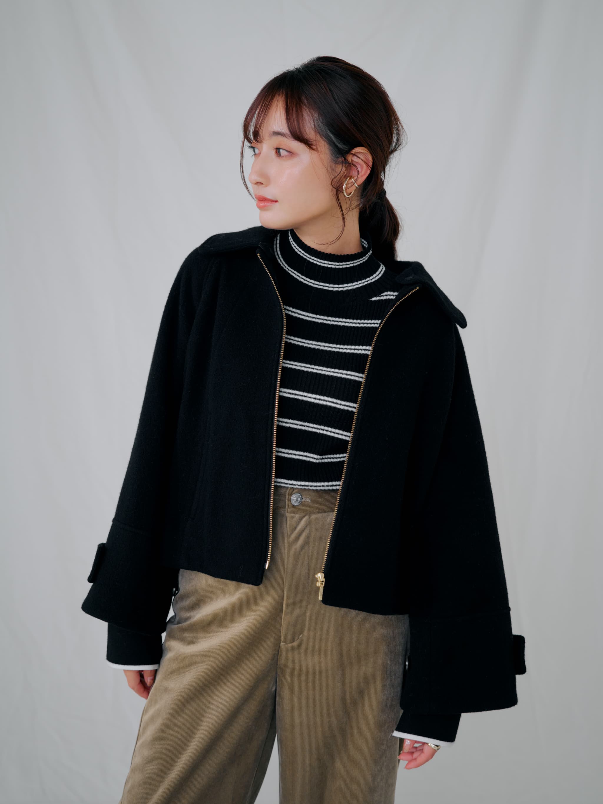 2wayカラーフロントジップコート | 小柄・低身長女性向けファッション