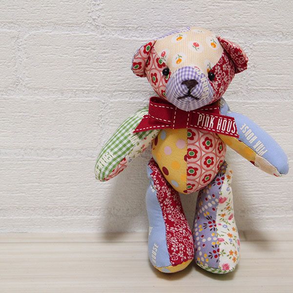 カラフルテディベア2体 パッチワーク マルチカラー 作家 カラフル