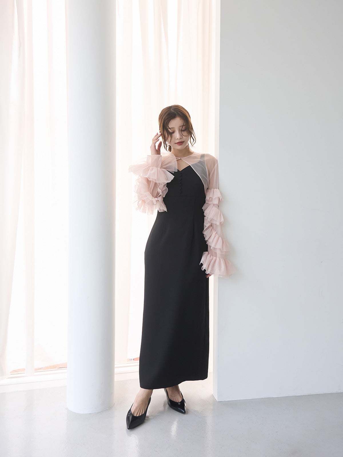 ラッフルスリーブチュールボレロSETキャミドレス