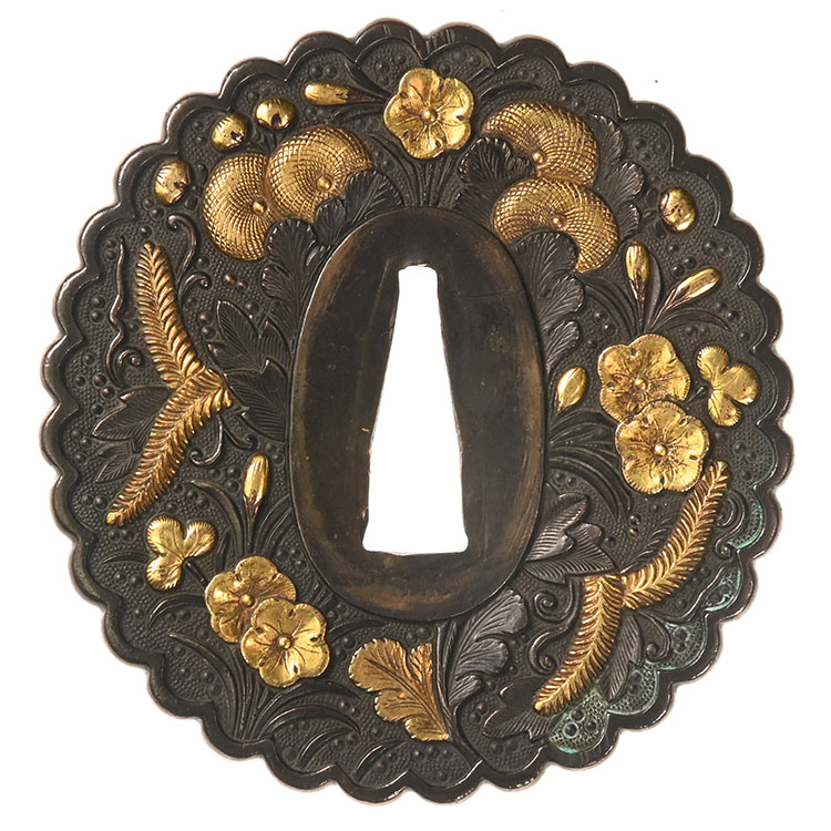 B-34 縁頭 銀象嵌 武具 刀装具 装飾品 江戸時代 刀 美術品 工芸品 骨董