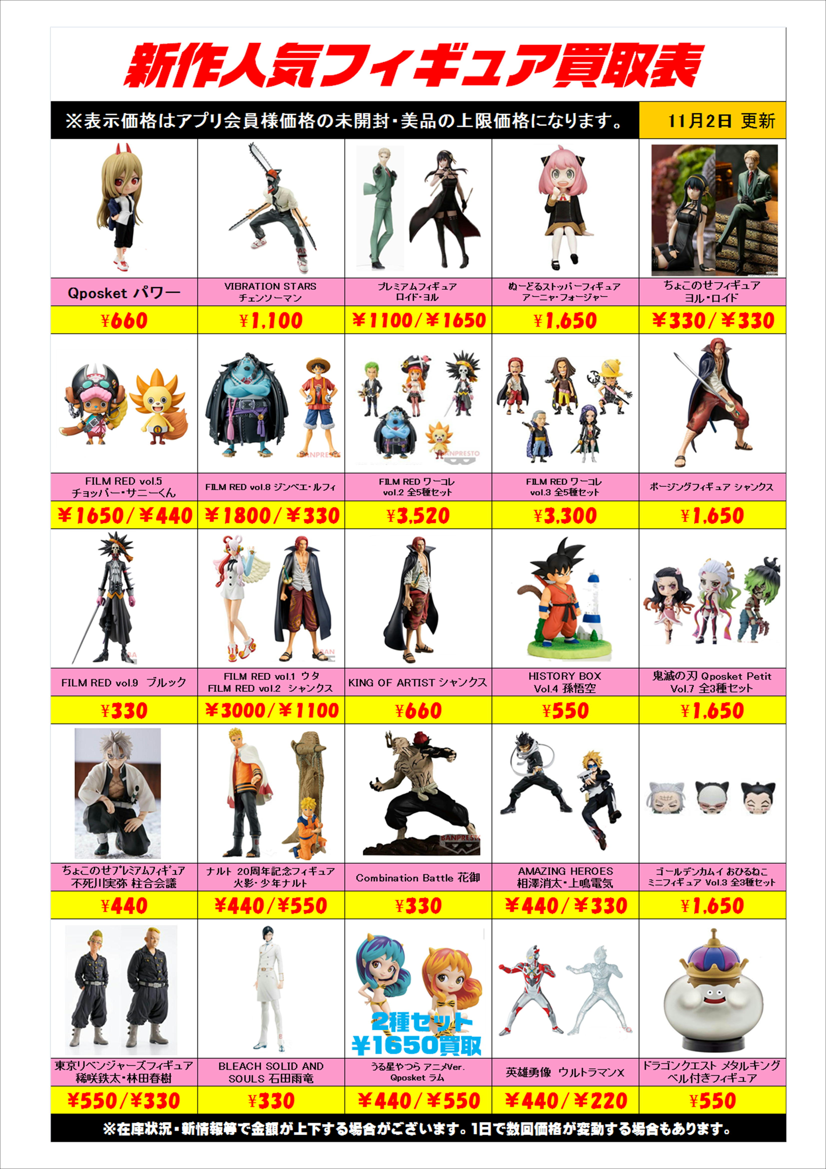 新作プライズフィギュア買取表更新しました！ 11/2 | 千葉鑑定団船橋店