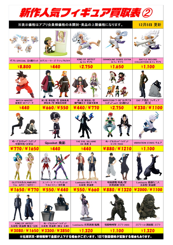新作プライズフィギュア買取表更新しました！ 12/5～ | 千葉鑑定団船橋店