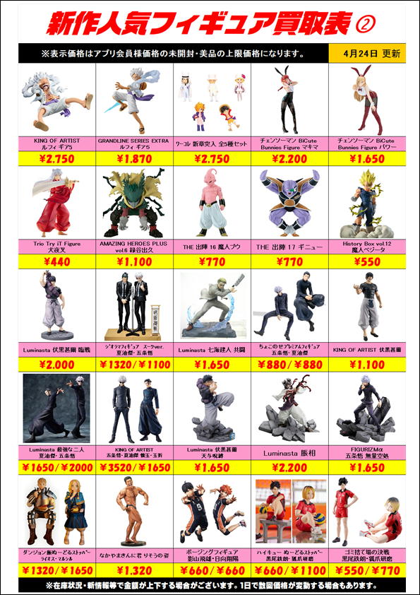 新作プライズフィギュア買取表更新しました！ 4/24～ | 千葉鑑定団船橋店