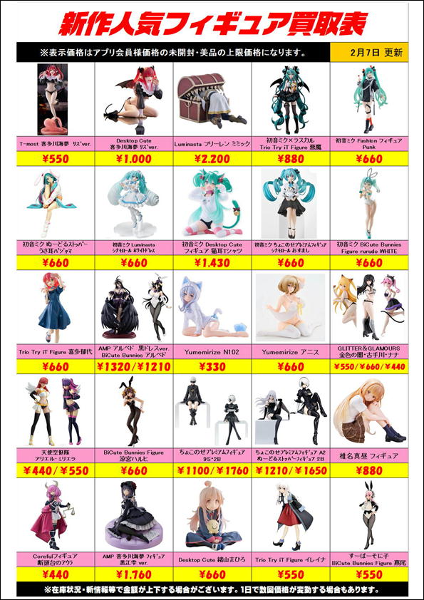新作プライズフィギュア買取リスト更新しました！ 2/7～ | 千葉鑑定団